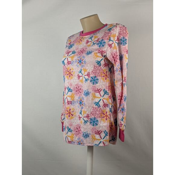 Joe Boxer L‎ Pink Snowflake Thermal Pajama Top Crew Neck Long Sleeves Sleep Cozy - Picture 2 of 7